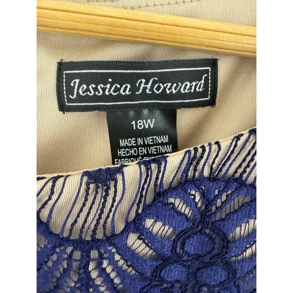 Size 18W 2X NAVY BLUE LACE SCALLOPED SHIFT DRESS Wedding‎ Evening PLUS SIZE - Picture 2 of 4